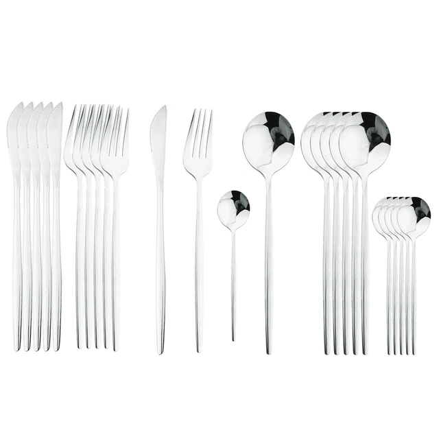 24Pcs Cutlery Set Stainless Steel Knife Fork Spoon Tableware Flatware Set